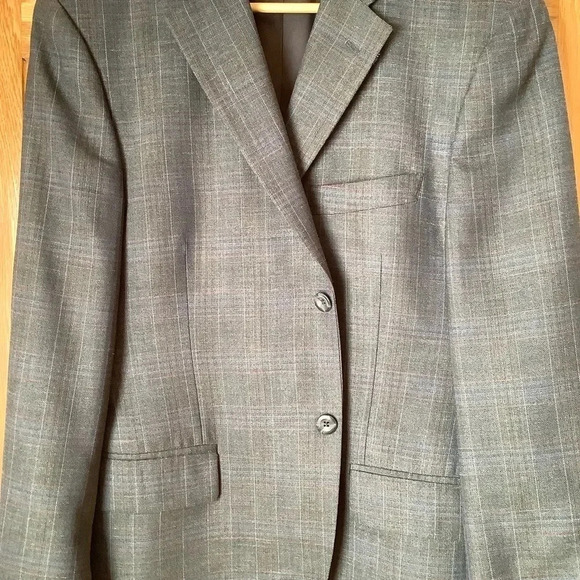 VINTAGE Hyde Park Gray Wool & Silk Plaid Blazer Size 40S - Picture 4 of 16